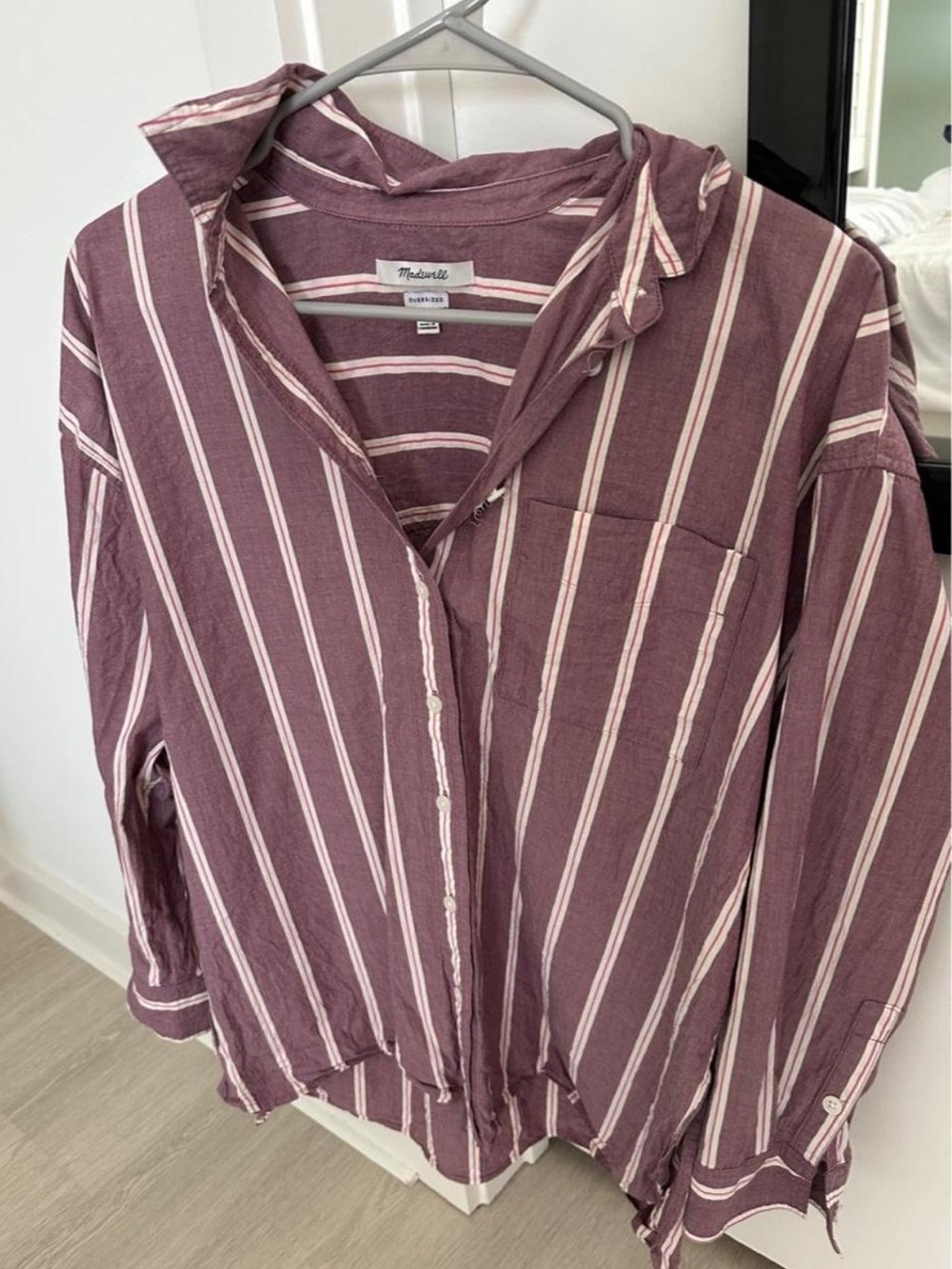 Madewell oversized button up shirt with vertical stripes in purple size S
